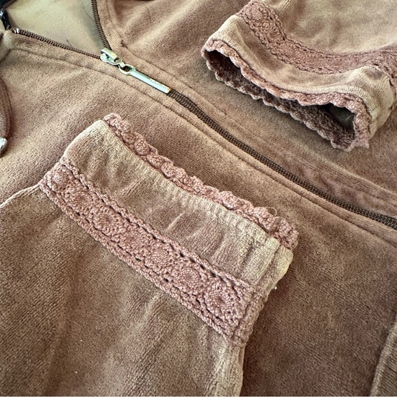 Retro Y2K Daisy Fuentes Brown Velour Zip Hoodie Lace Trim Size M - Picture 9 of 14